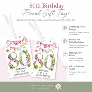 Embellished 80th Gift Tag - Pink Floral Design