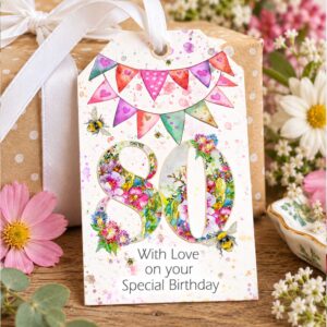 Deluxe embellished 80th birthday tag