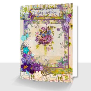 Deluxe A5 Birthday Card : Boxed Honesty and Bluebells Design