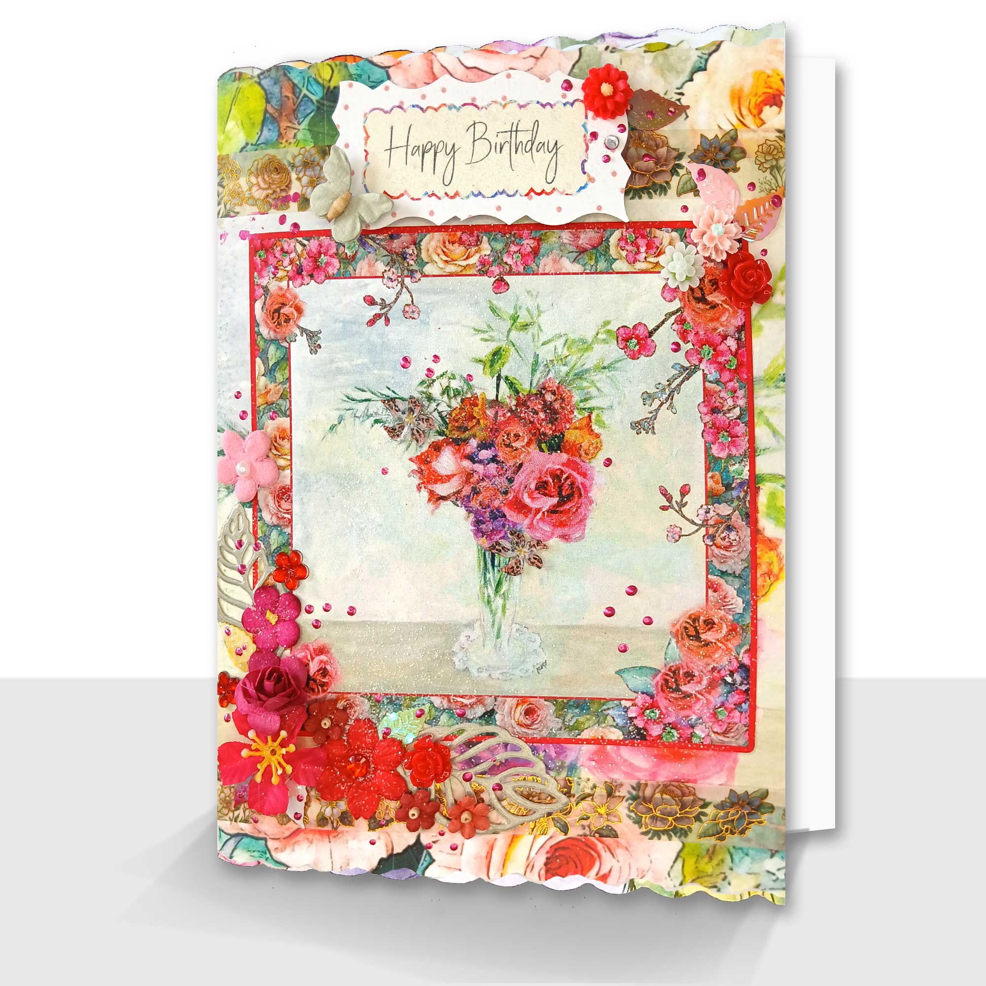 Superior A5 Birthday Card : Boxed Roses and Wallflowers Design