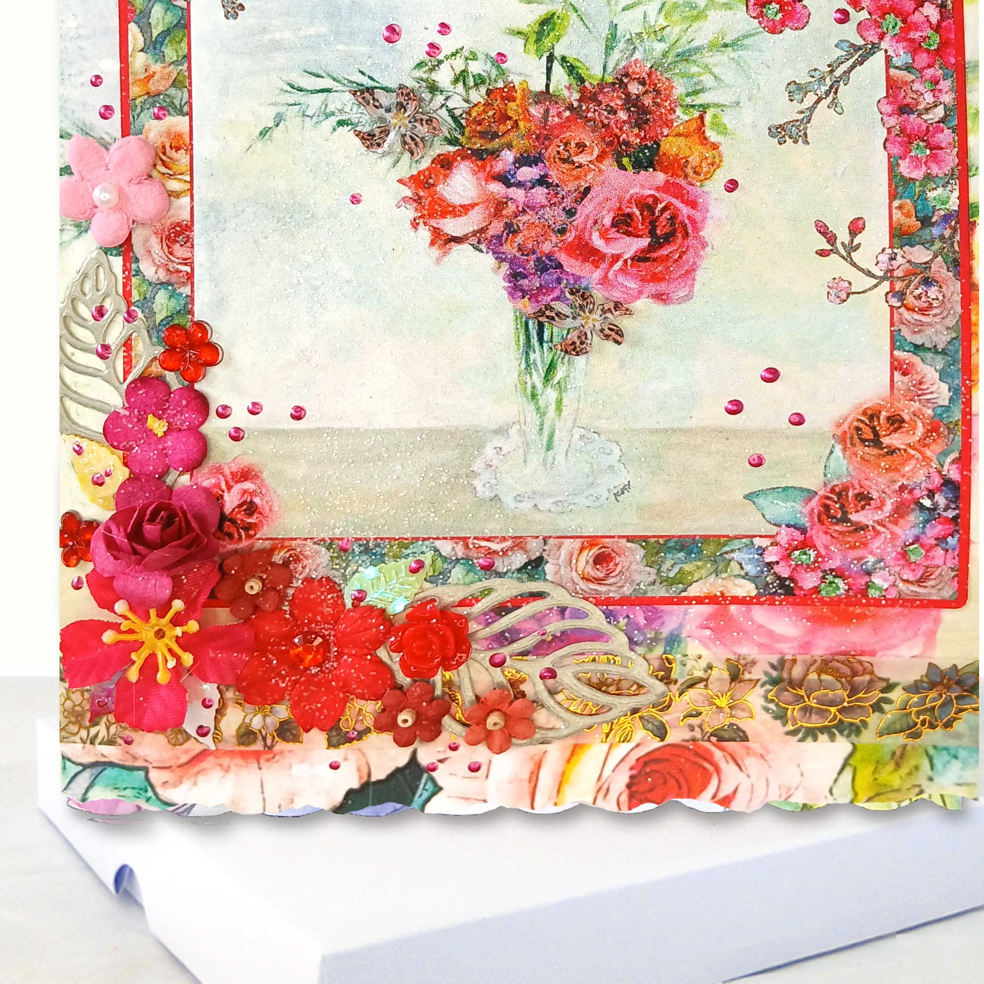 Superior A5 Birthday Card : Boxed Roses and Wallflowers Design