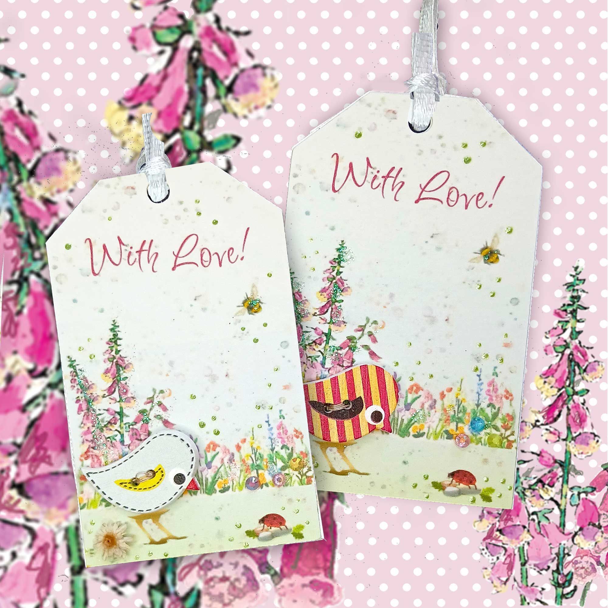Embellished Bird Gift Tag-With Love Design