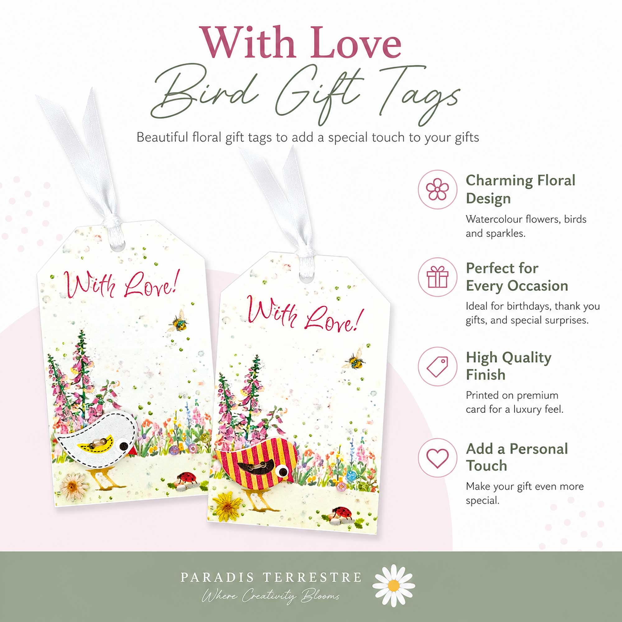 Embellished Bird Gift Tag-With Love Design