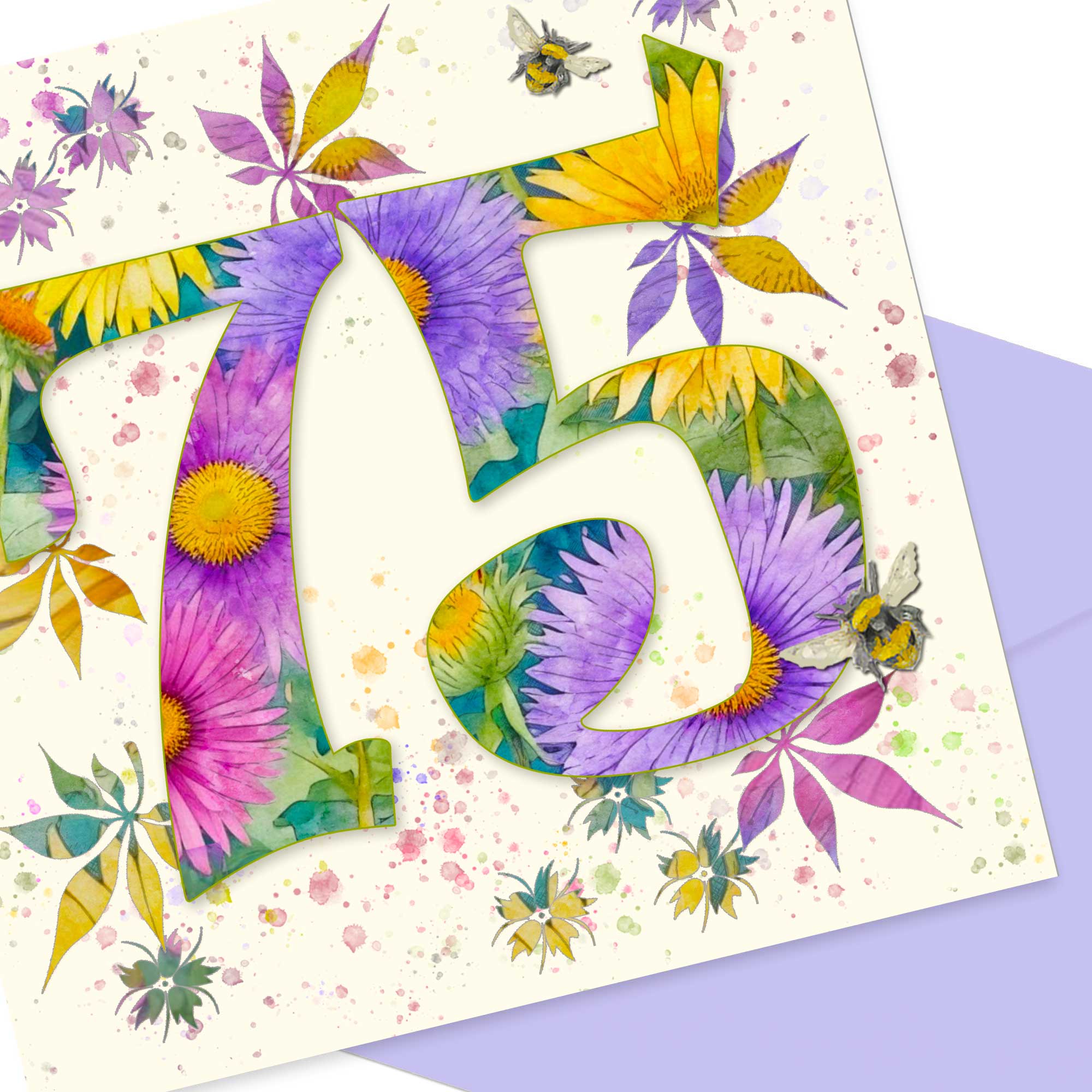 Colourful 75th Birthday Card: Beautifully Floral