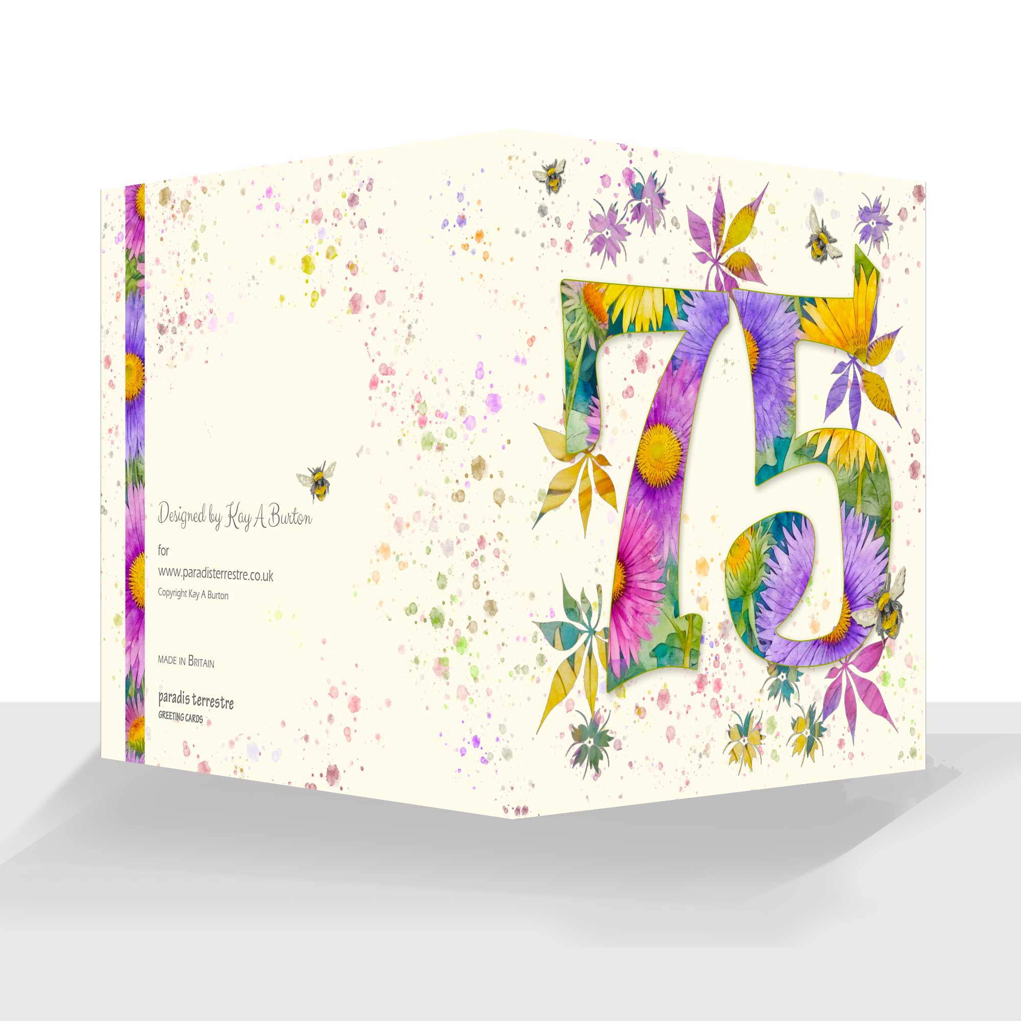 Colourful 75th Birthday Card: Beautifully Floral