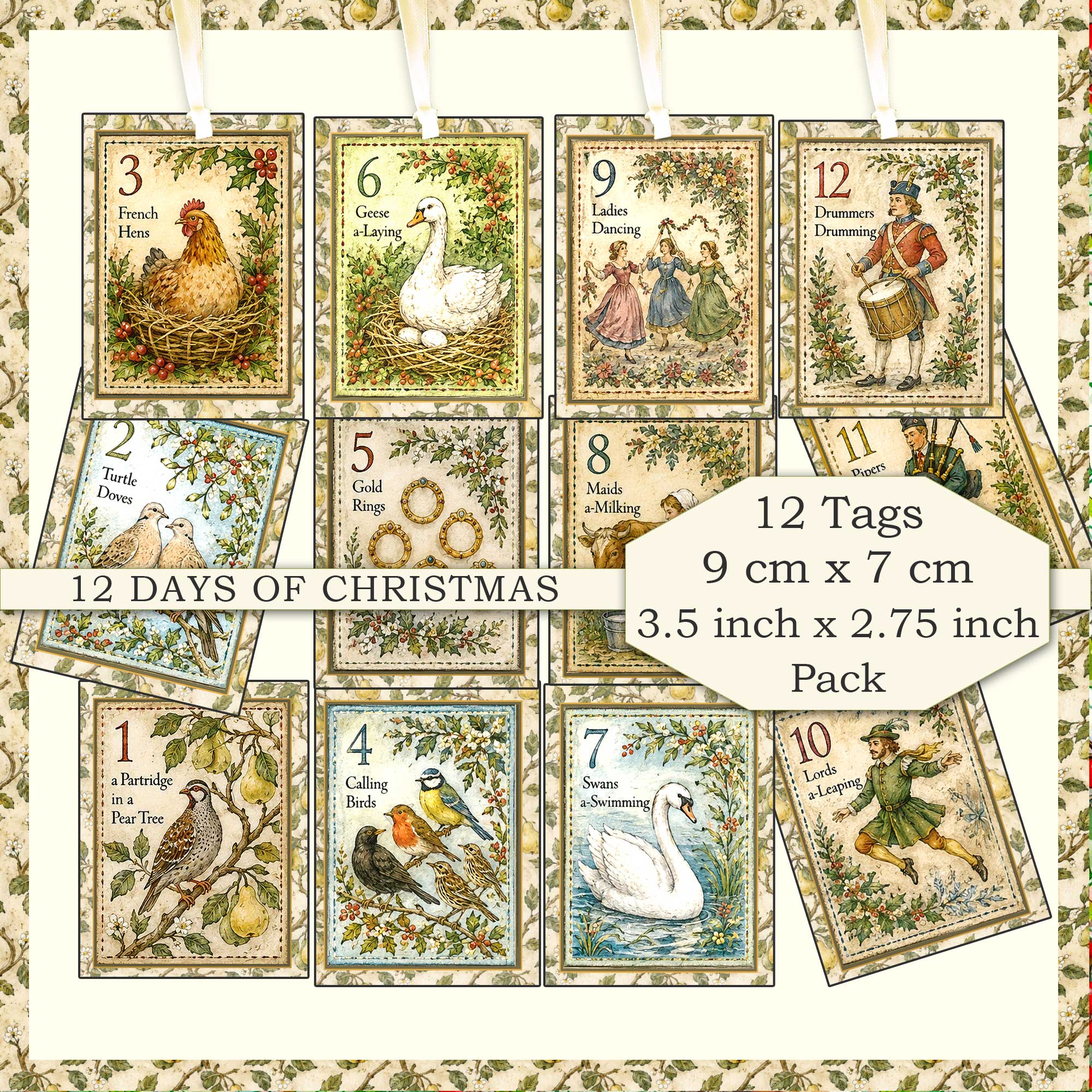 Unique Christmas Gift Tags - Twelve Days of Christmas