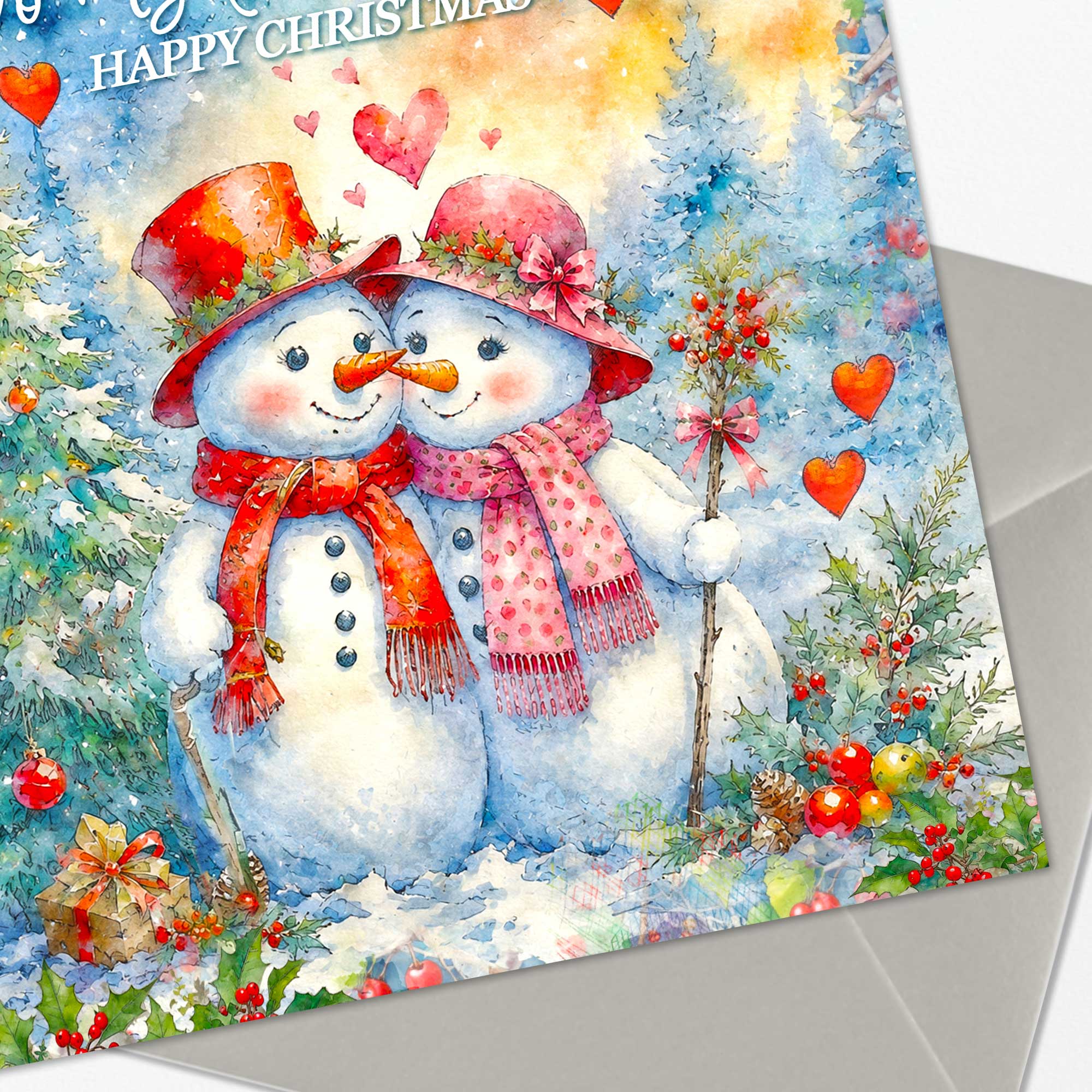 To My Beautiful Wife Happy Christmas Card – Sweet Snowmen