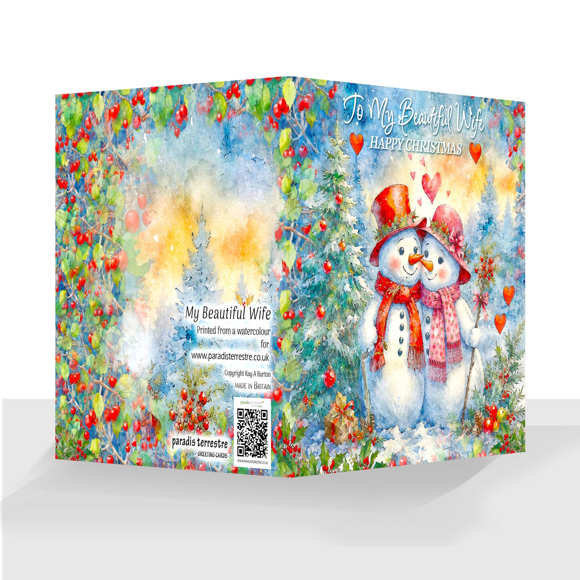 To My Beautiful Wife Happy Christmas Card – Sweet Snowmen