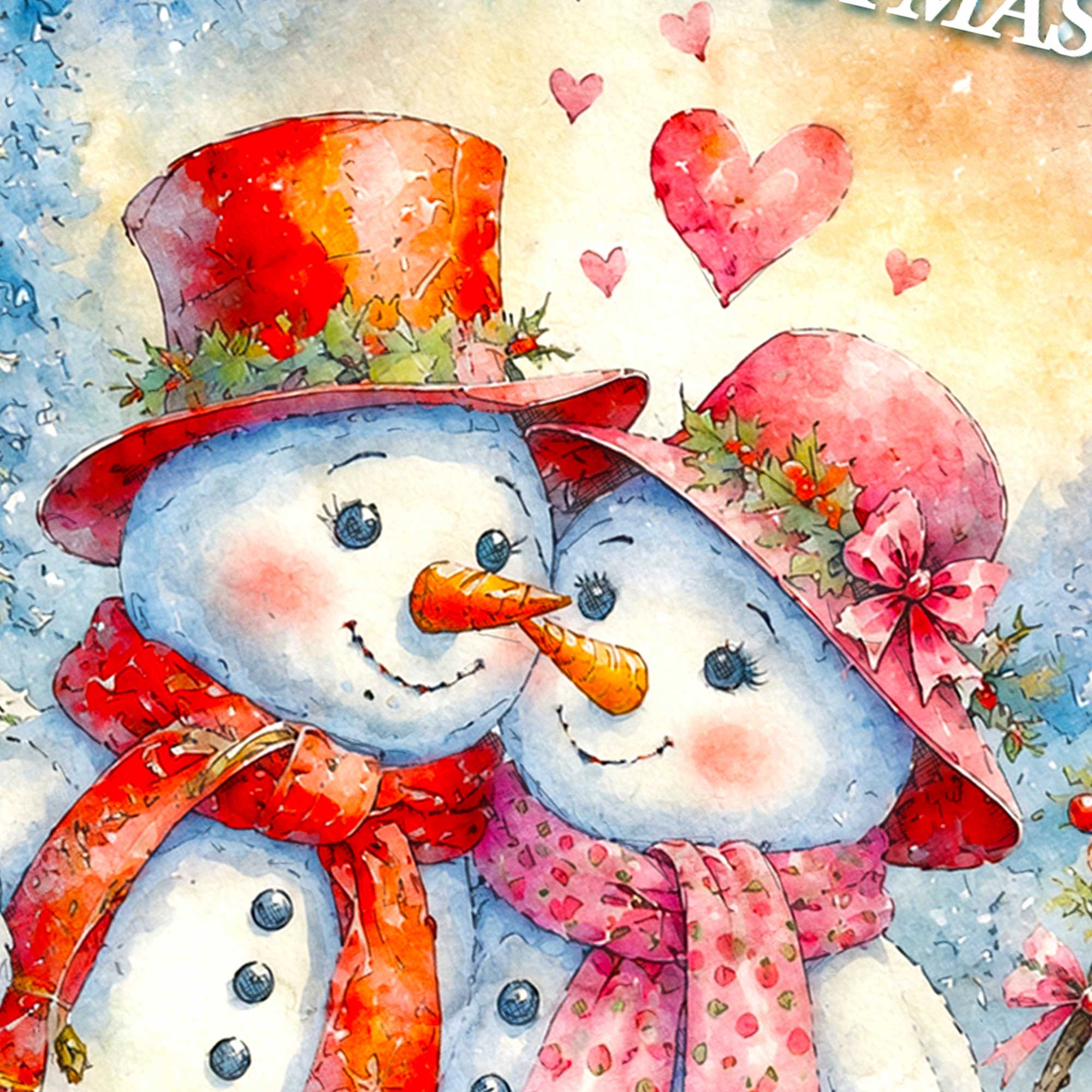 To My Beautiful Wife Happy Christmas Card – Sweet Snowmen