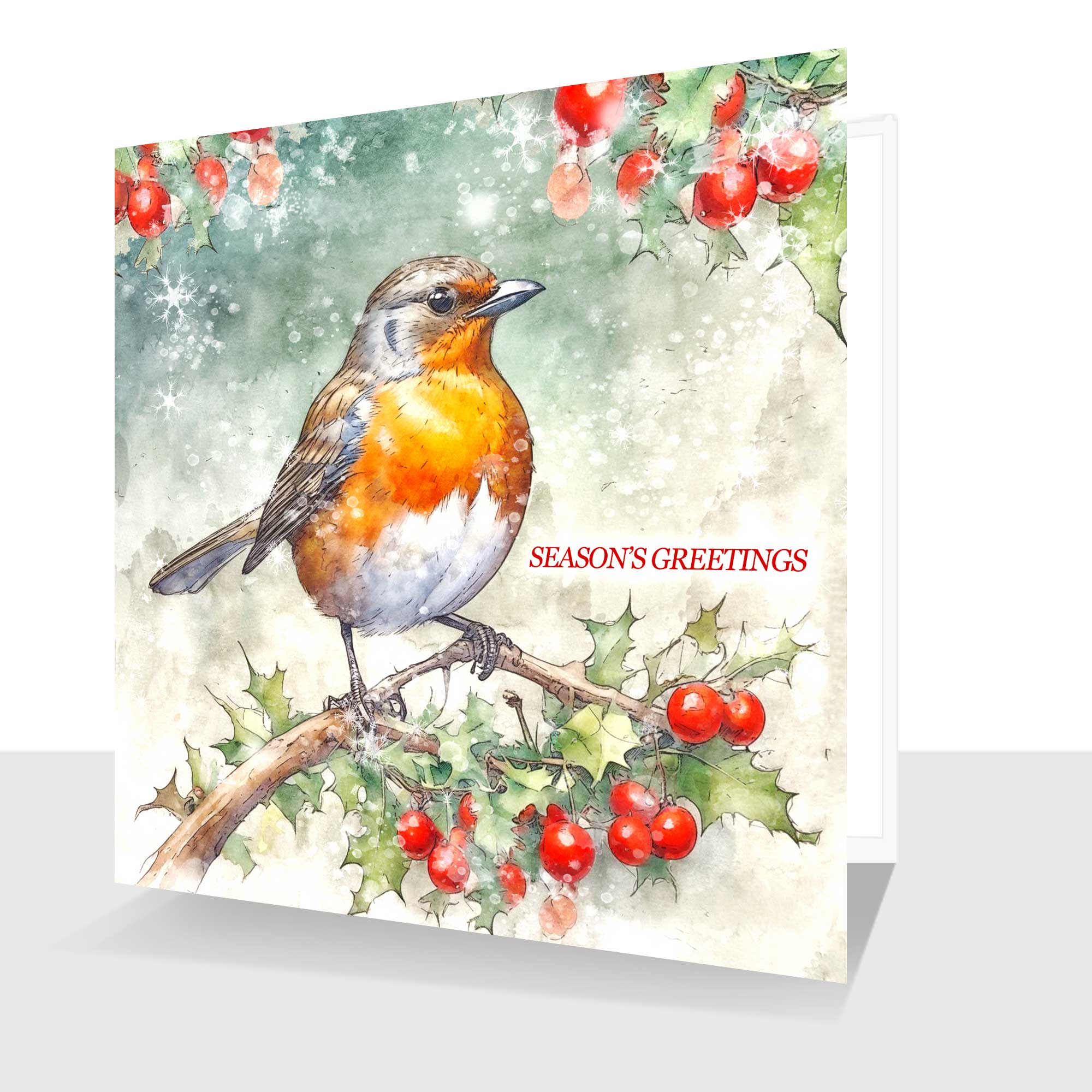 Seasons Greetings Robin Christmas Card
