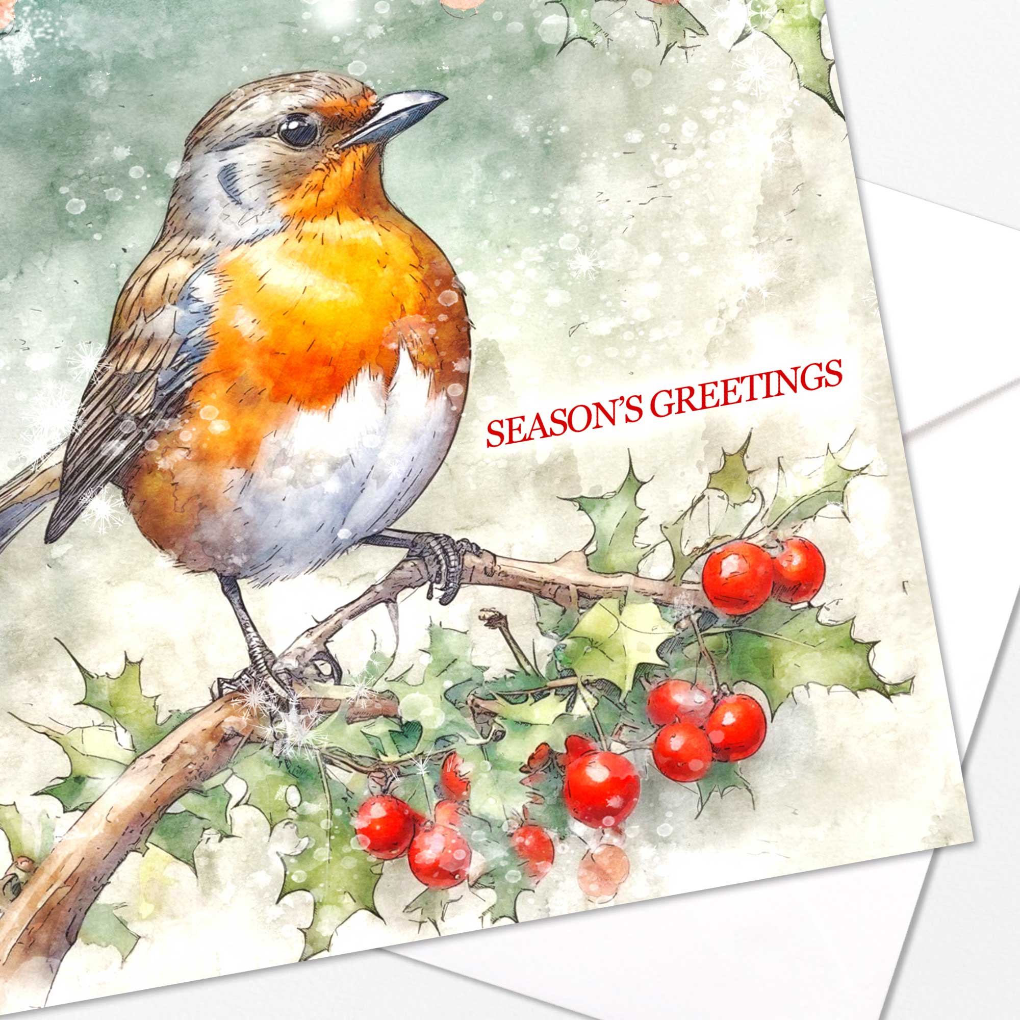 Seasons Greetings Robin Christmas Card