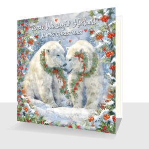 Luxury Husband Christmas Card - Polar Bears- To My Wonderful Husband Happy Christmas