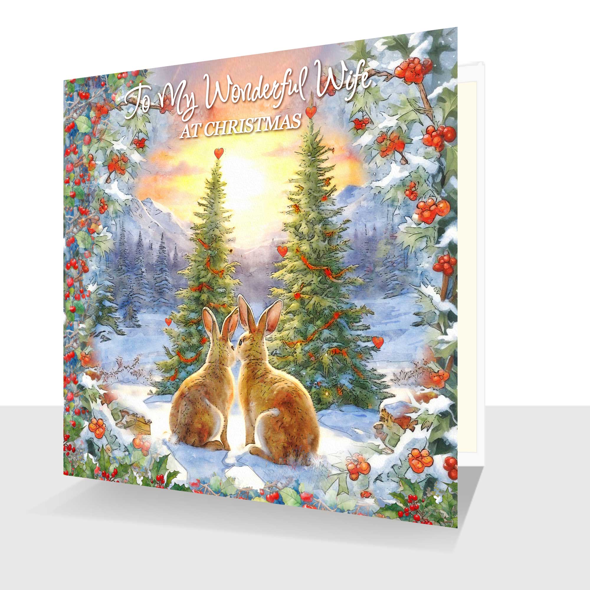 To My Wonderful Wife Happy Christmas - Wonderful Wife Christmas Card – Cute Rabbits