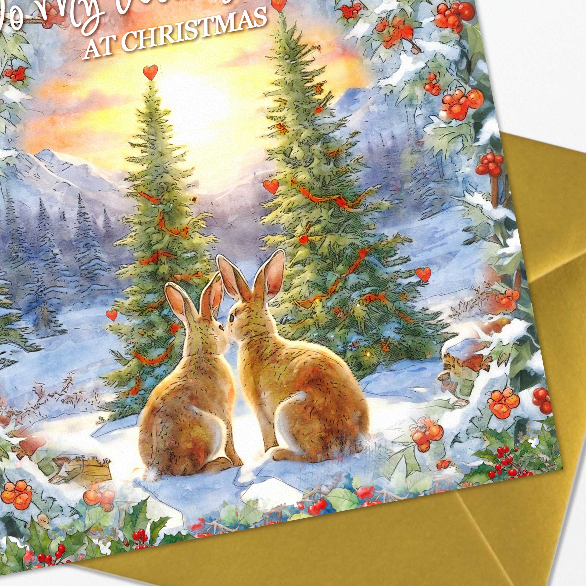 To My Wonderful Wife Happy Christmas - Wonderful Wife Christmas Card – Cute Rabbits