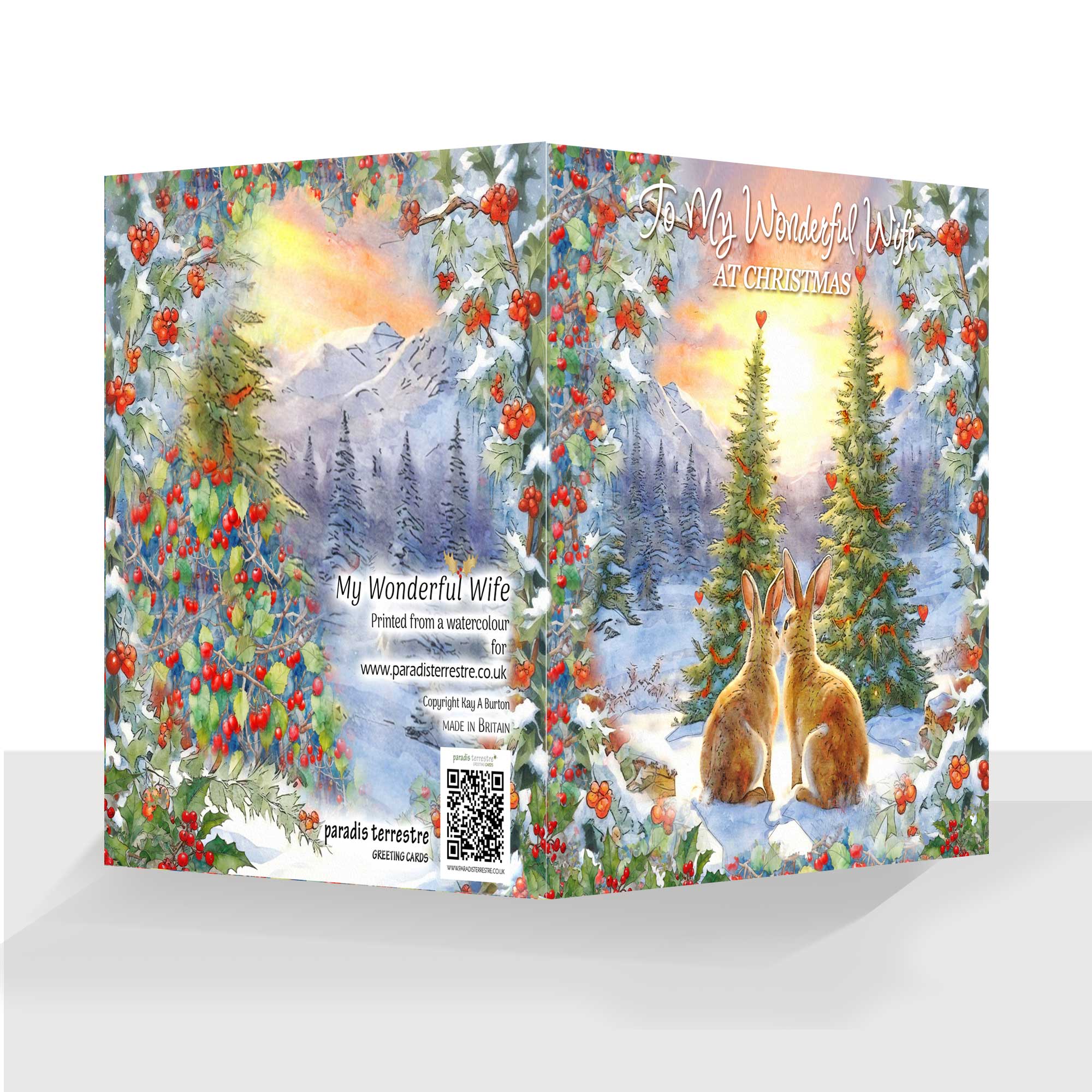To My Wonderful Wife Happy Christmas - Wonderful Wife Christmas Card – Cute Rabbits