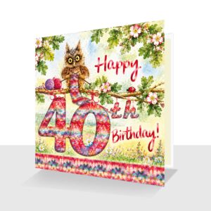 Knitting 40th Birthday Card Hand Finished : Oakley Owl