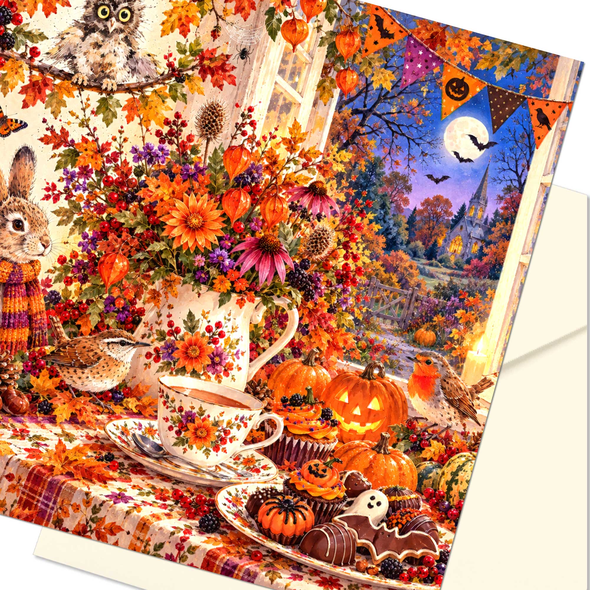 Autumn Afternoon Tea Card - Any Occasion Card - Halloween - Autumn Birthday