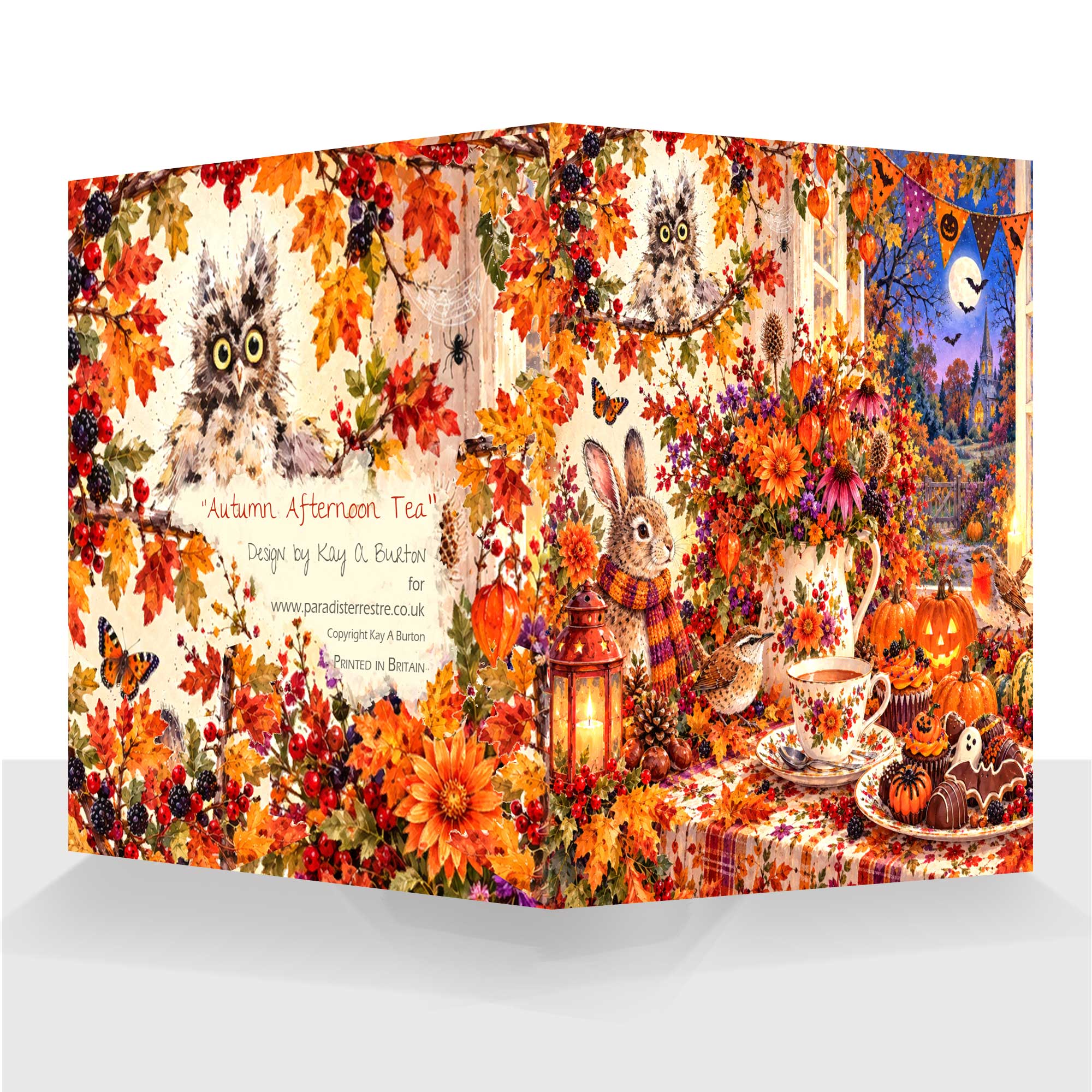 Autumn Afternoon Tea Card - Any Occasion Card - Halloween - Autumn Birthday