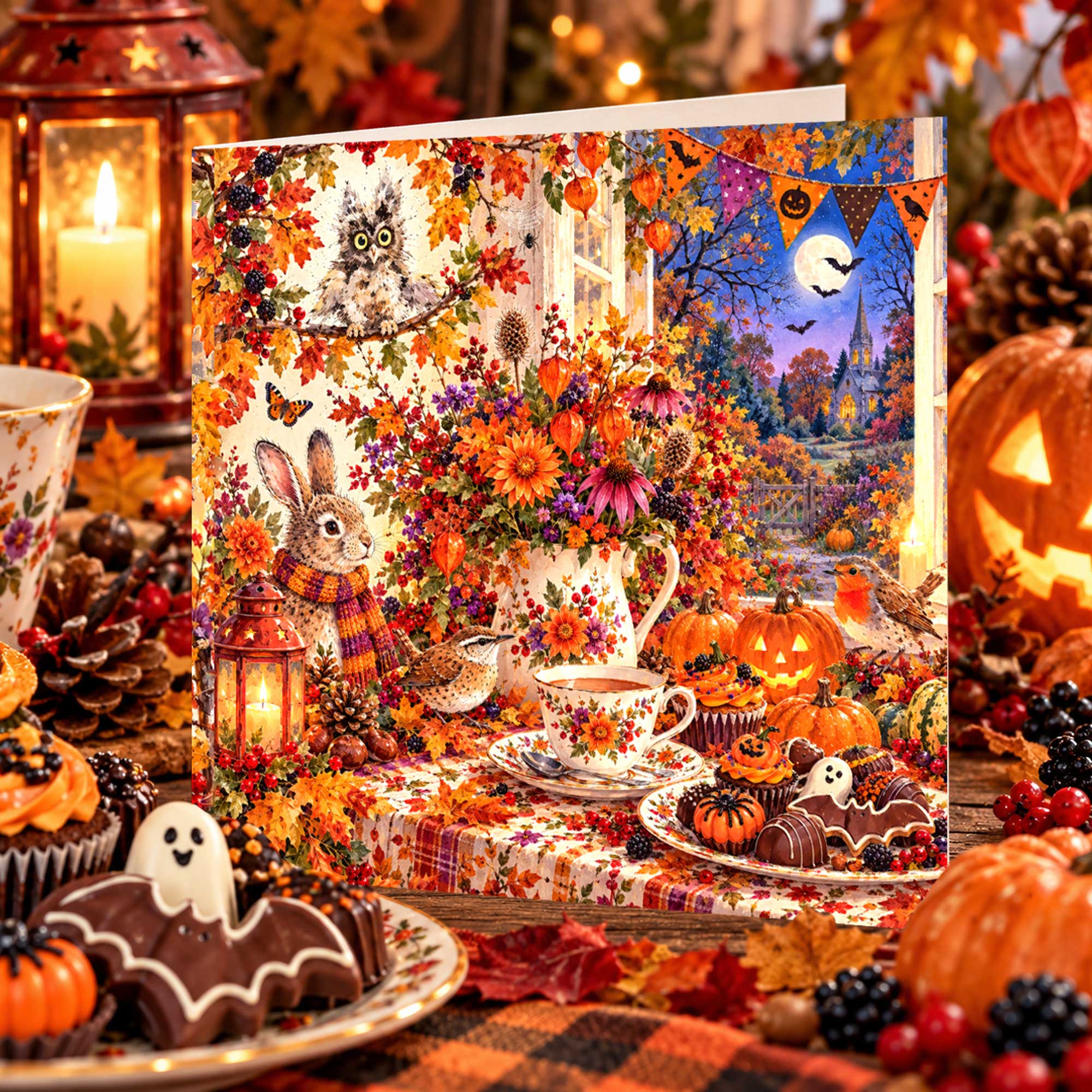 Autumn Afternoon Tea Card - Any Occasion Card - Halloween - Autumn Birthday