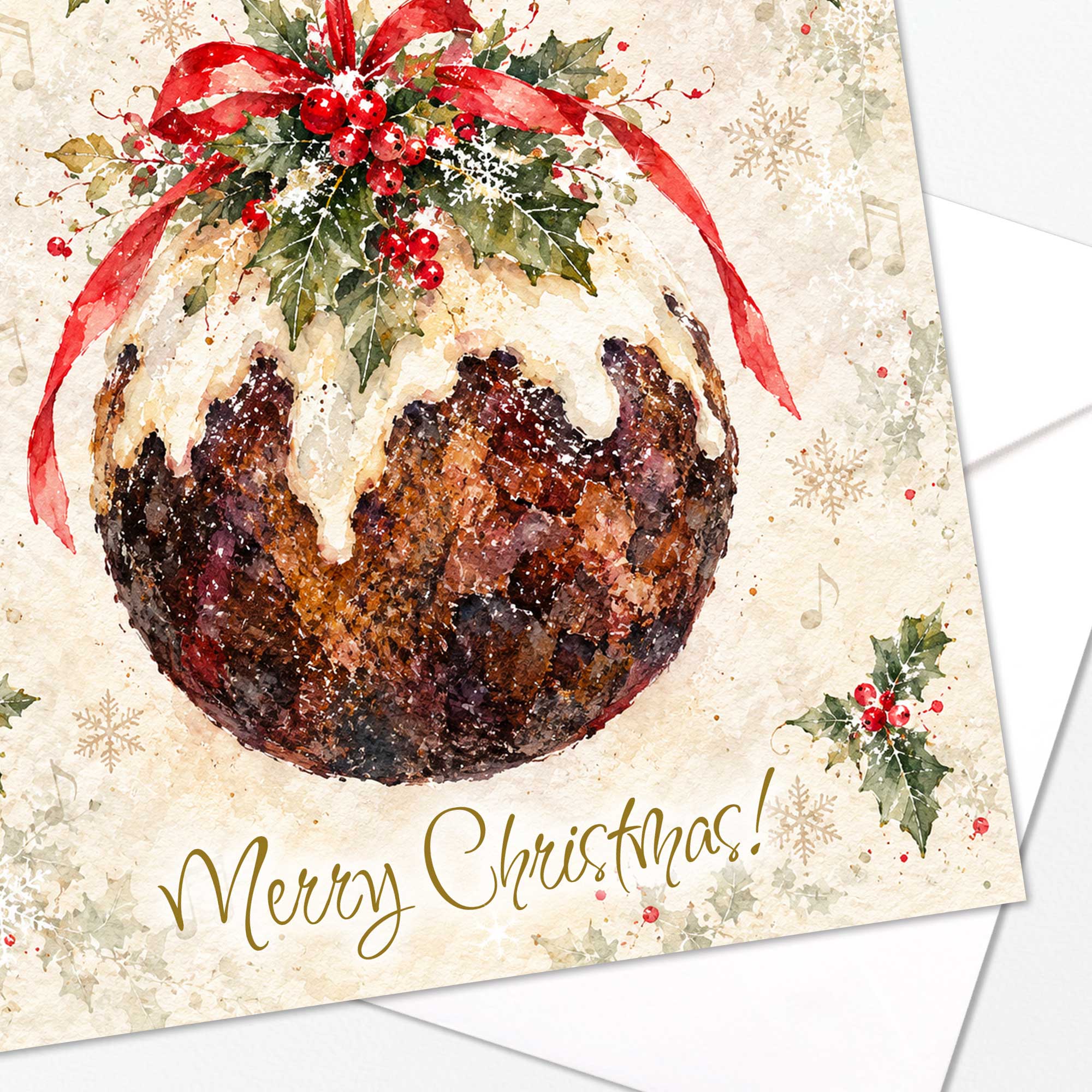 Pudding Bauble Christmas Card A luxury art print card, a gorgeous Christmas Card with a traditional look. finished with a touch of bio–degradable sparkle