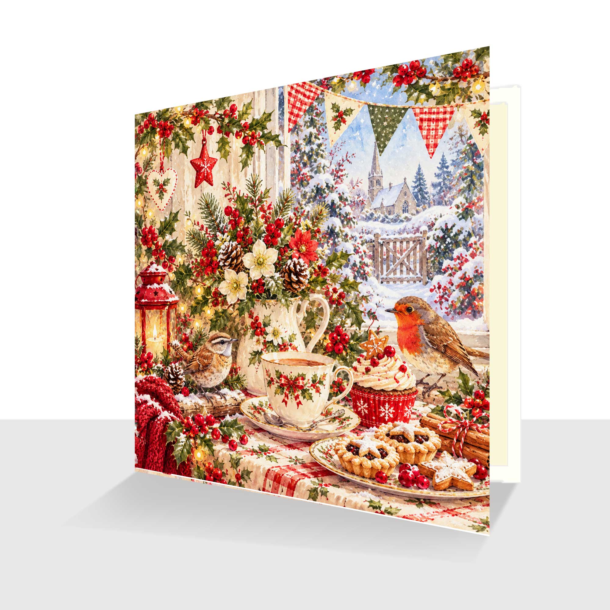 Christmas Afternoon Tea Card Quality Celebration Card Matching Tag Option