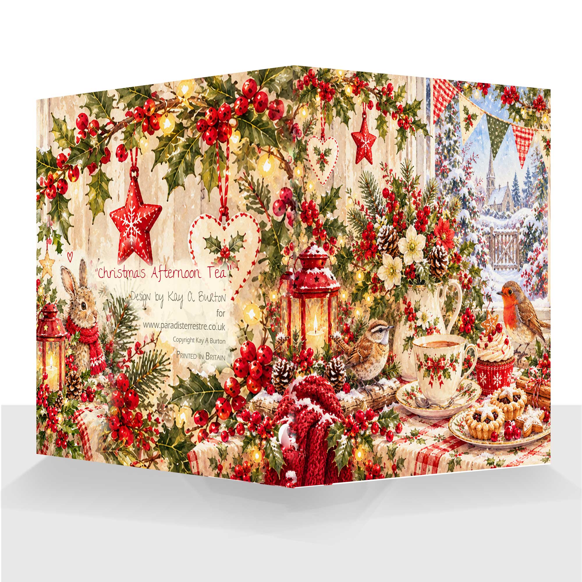 Christmas Afternoon Tea Card Quality Celebration Card Matching Tag Option