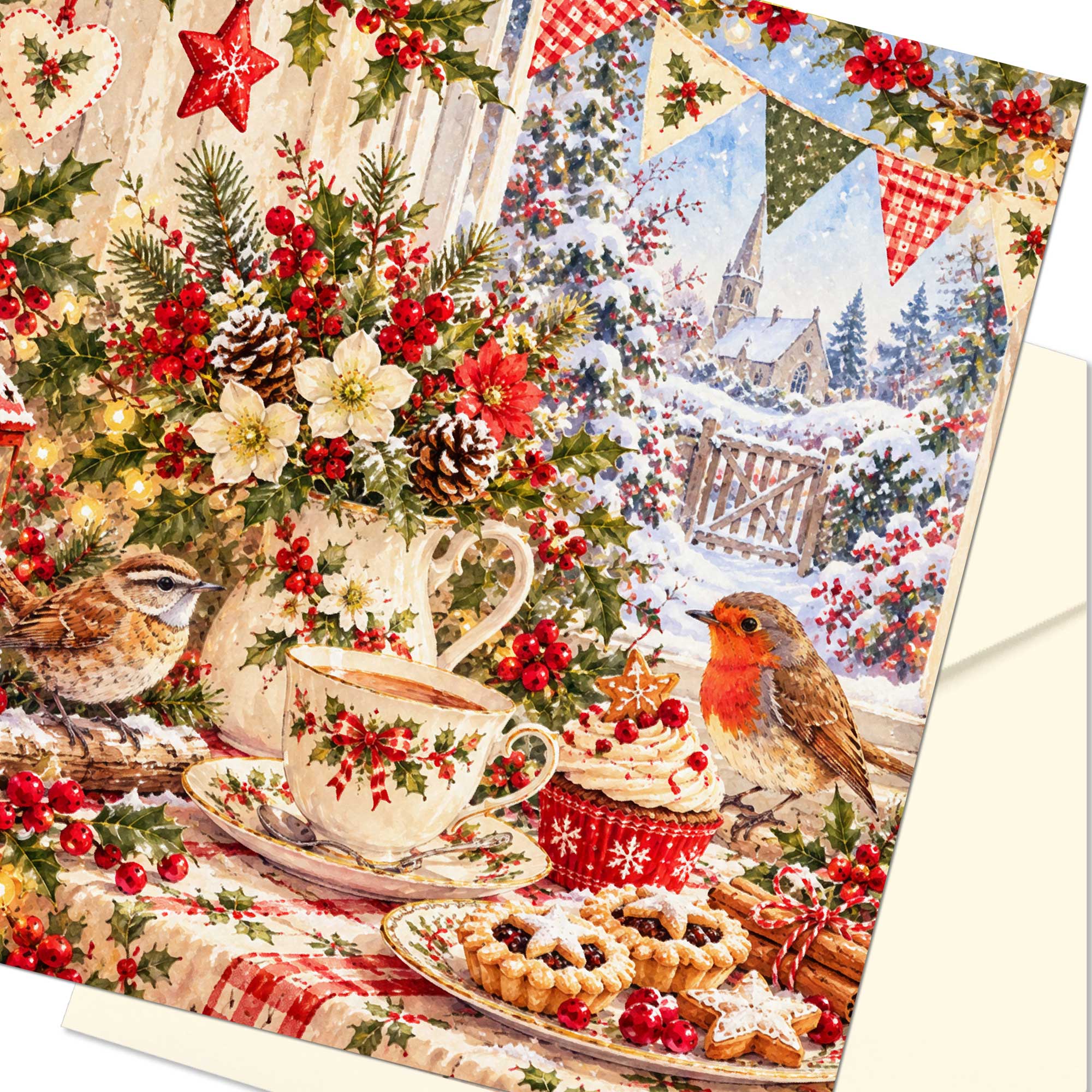 Christmas Afternoon Tea Card Quality Celebration Card Matching Tag Option
