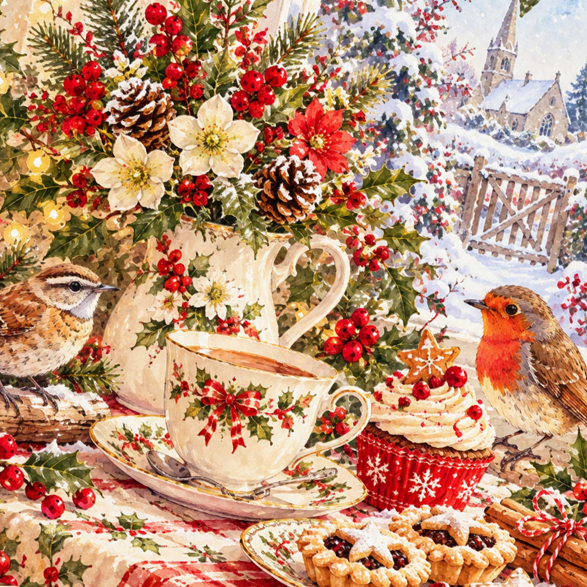 Christmas Afternoon Tea Card Quality Celebration Card Matching Tag Option