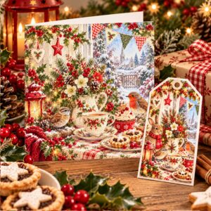 Christmas Afternoon Tea Card Quality Celebration Card Matching Tag Option