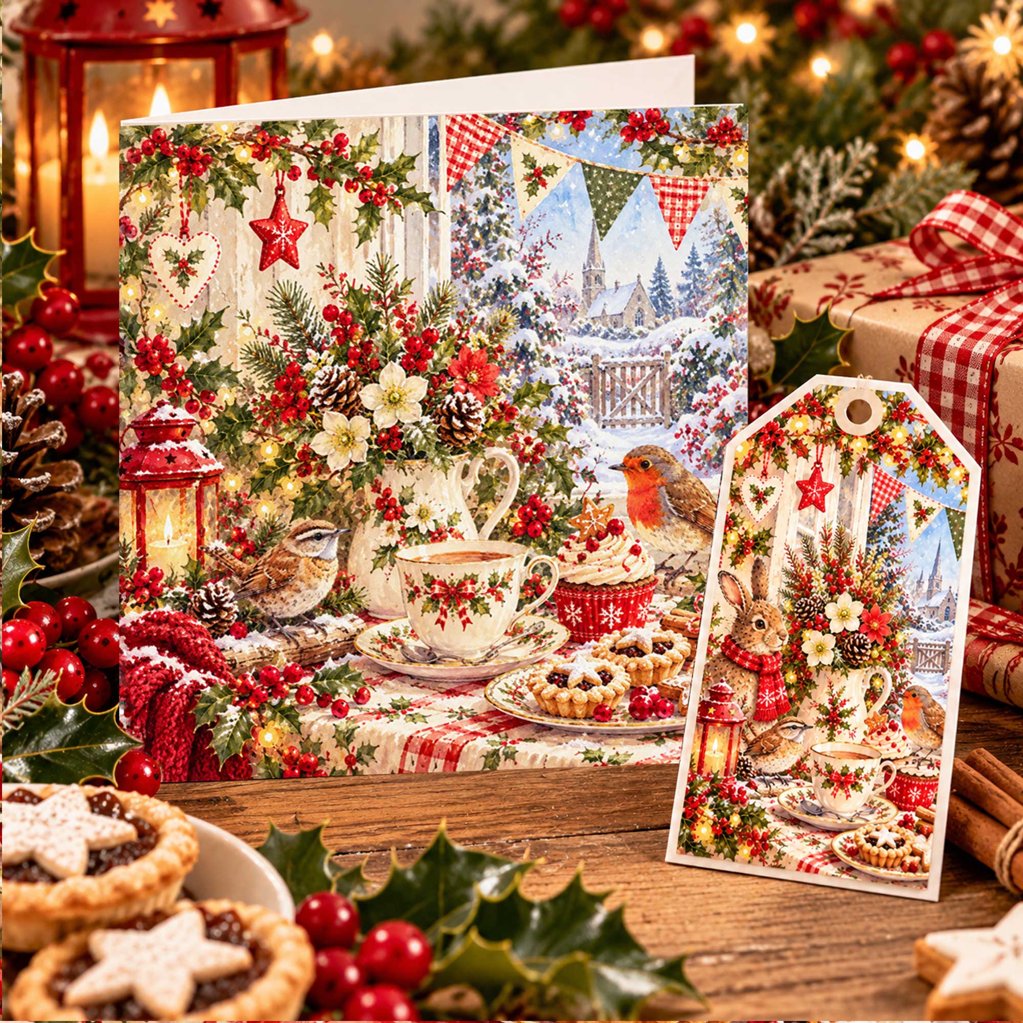 Christmas Afternoon Tea Card Quality Celebration Card Matching Tag Option