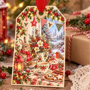 Christmas Afternoon Tea Card Quality Celebration Card Matching Tag Option