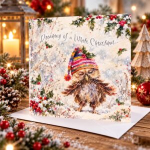 Owl Christmas Card Dreaming of a White Christmas