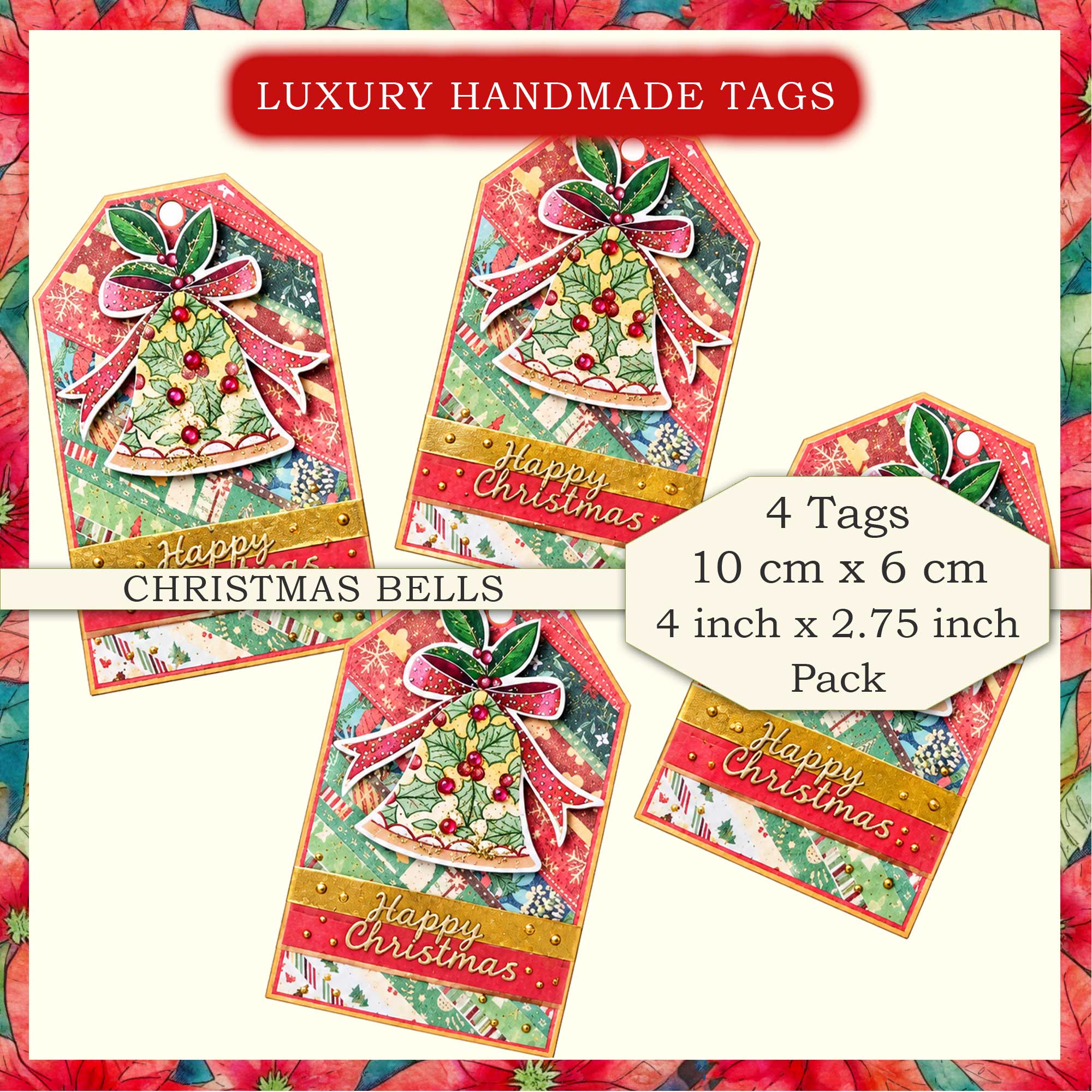 Christmas Bells Gift Tags - Unique Four Tag Pack