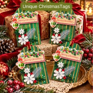A 4 pack of luxurious Christmas tags with a Merry Christmas motif. Handmade with 3d elements,silver leaves, mulberry flowers and gems.