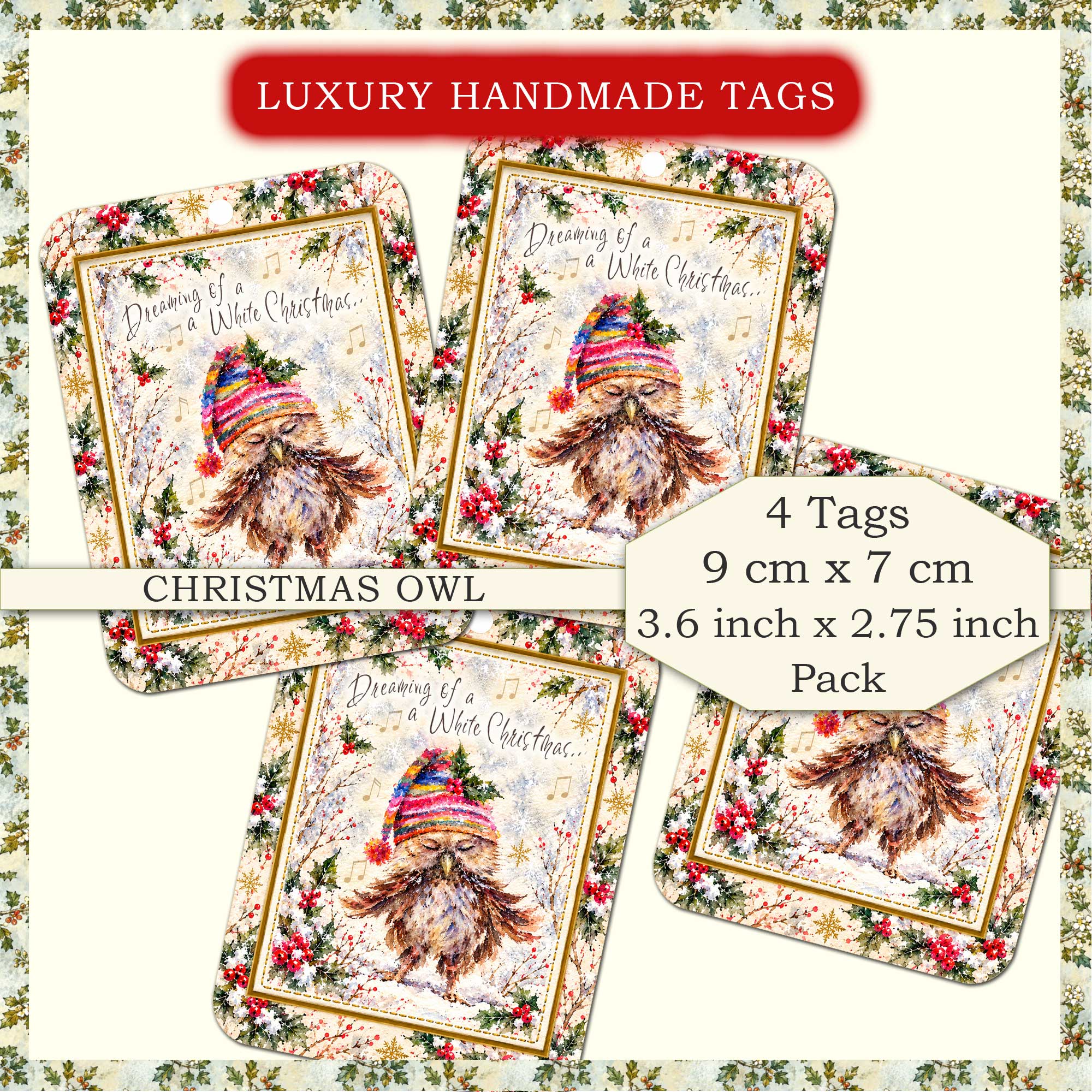 Christmas Owl Gift Tags - Four Tag Pack Dreaming