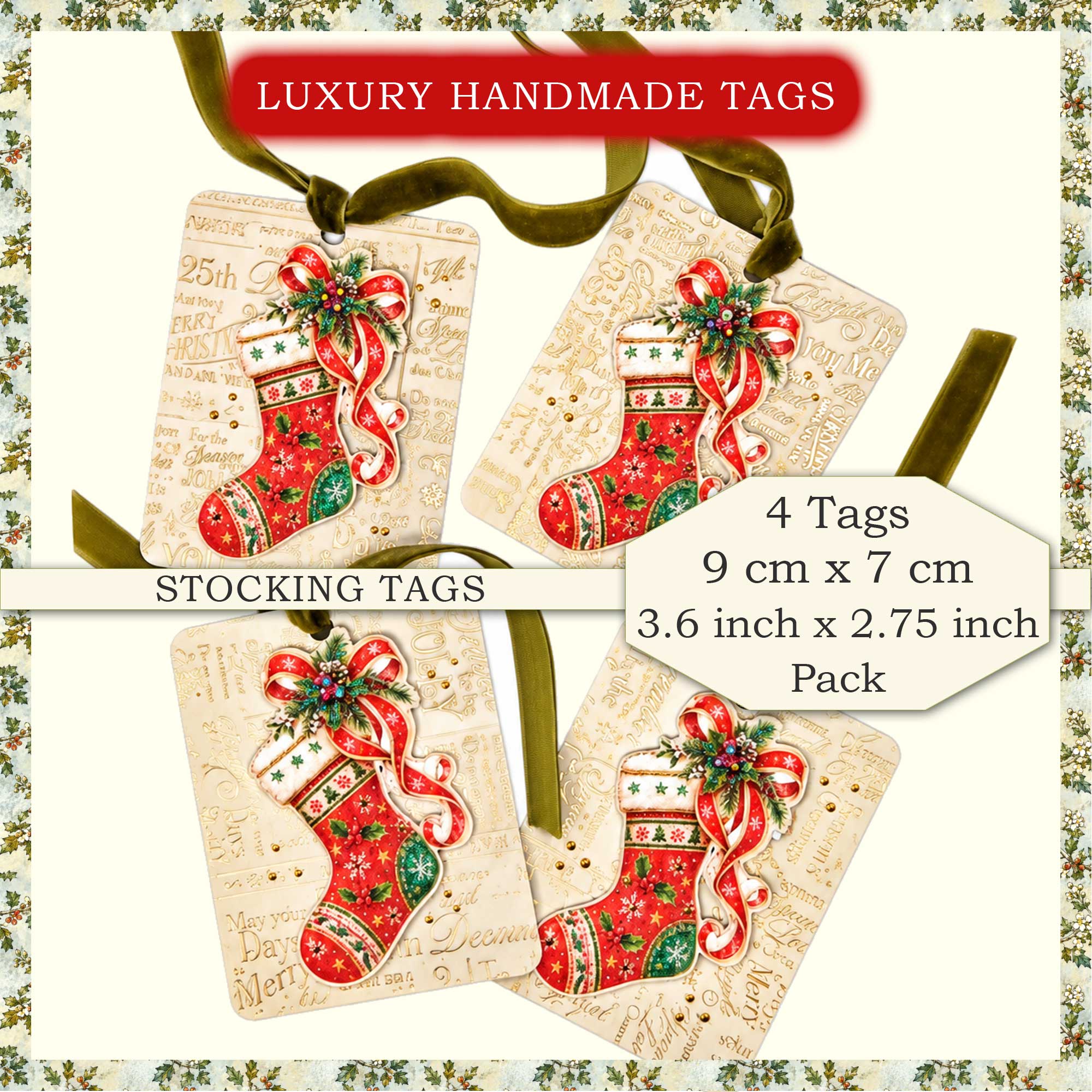 Christmas Socking's Gift Tags - Unique Four Tag Pack