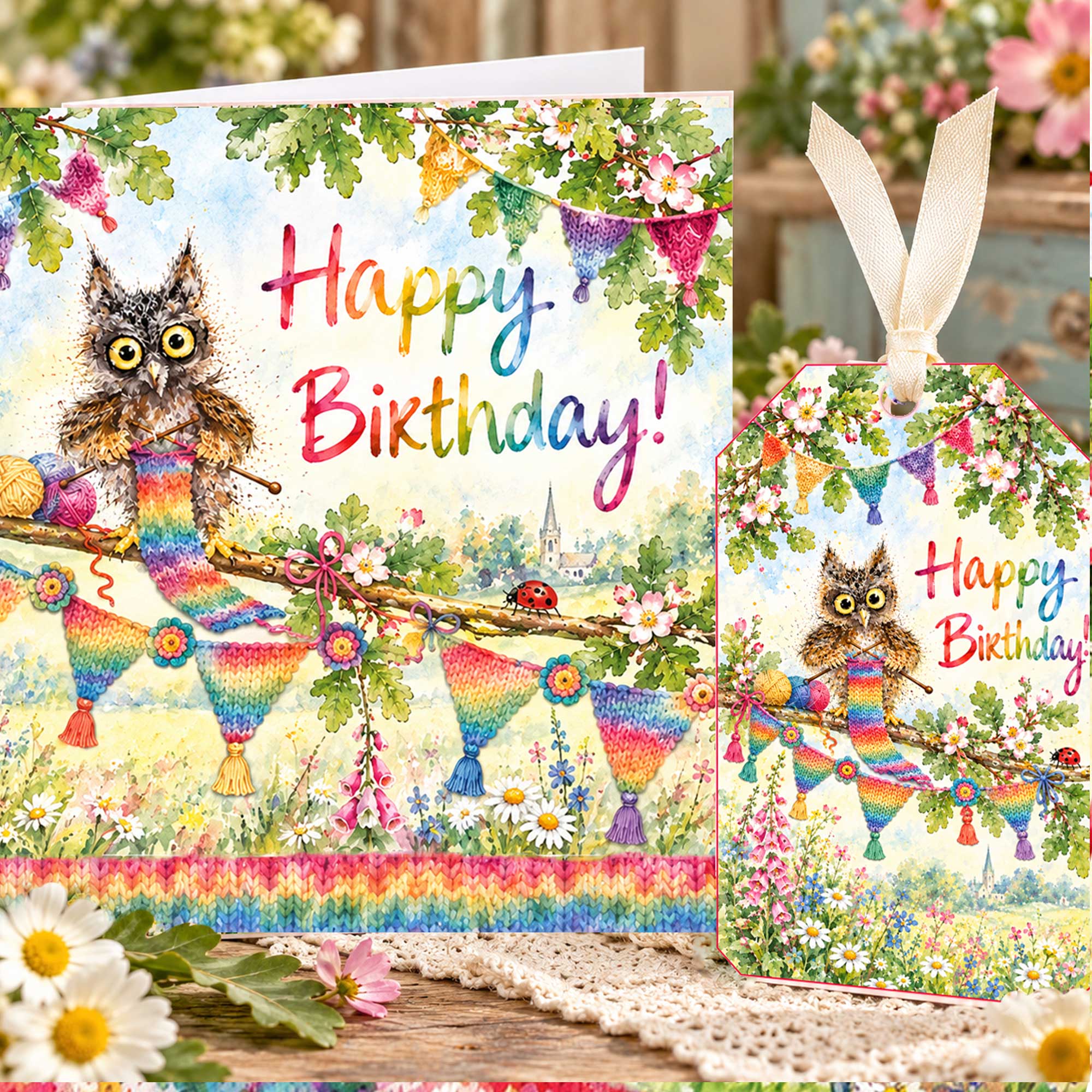Oakley Owl knitting gift tags and card